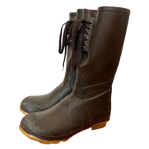 Cabela's Men's Steel Shank Tall Rain Boot Rubber Laces Brown Sz 12 - Picture 1 of 10